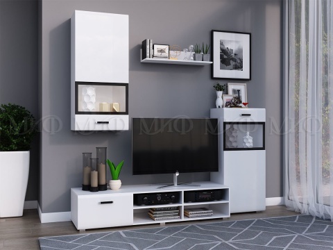 Гостиная Рим МДФ Белый Глянец (Ширина 2180 мм x Высота 2200 мм x Глубина 520 мм)