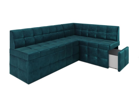 Кухонный угловой диван дельфин Атлантис вельвет сине-зеленый
